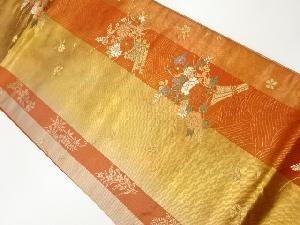 縞に花筏・花束・波模様織出し名古屋帯